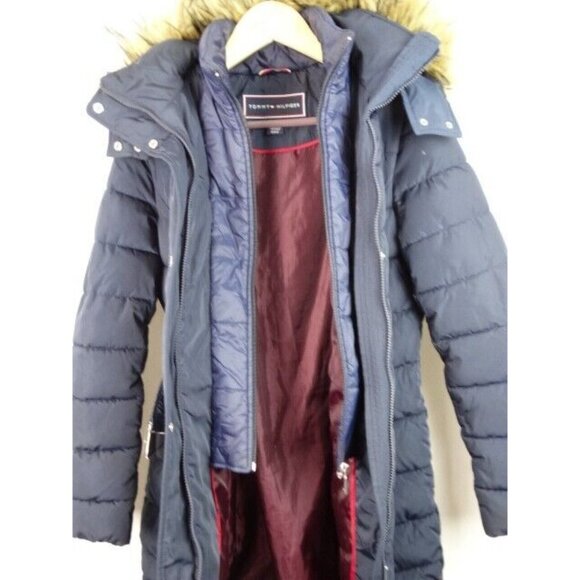 Tommy Hilfiger Women's Jacket Size Small Blue Puffer Puffy Faux Fur Hood Coat - Picture 10 of 13